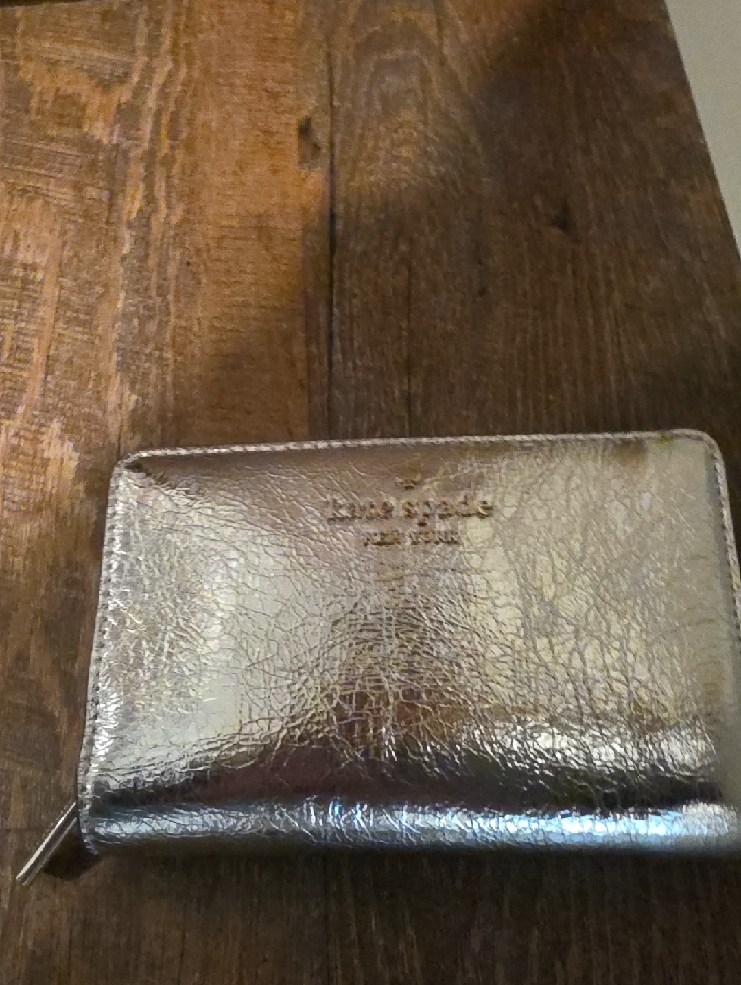 Kate Spade Madison Metallic Silver Crinkled Zip Wallet